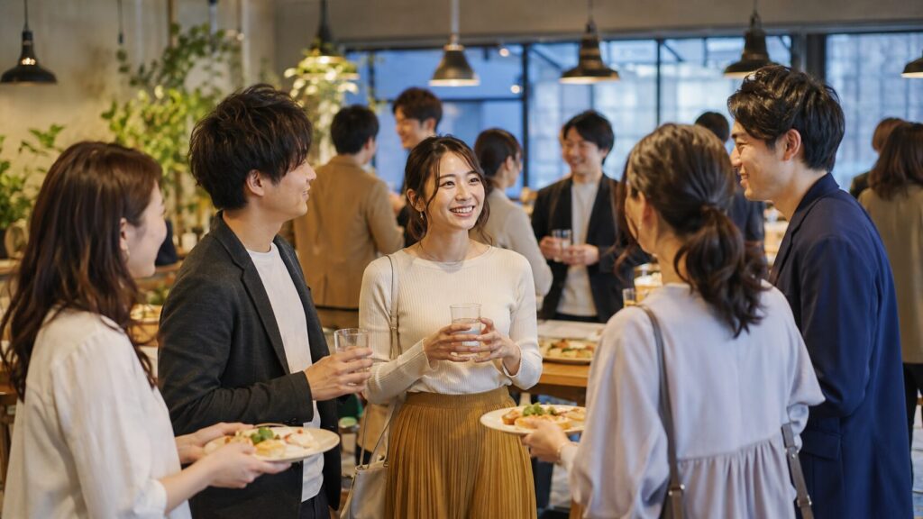 大阪の街コンで交流する日本人男女グループ
