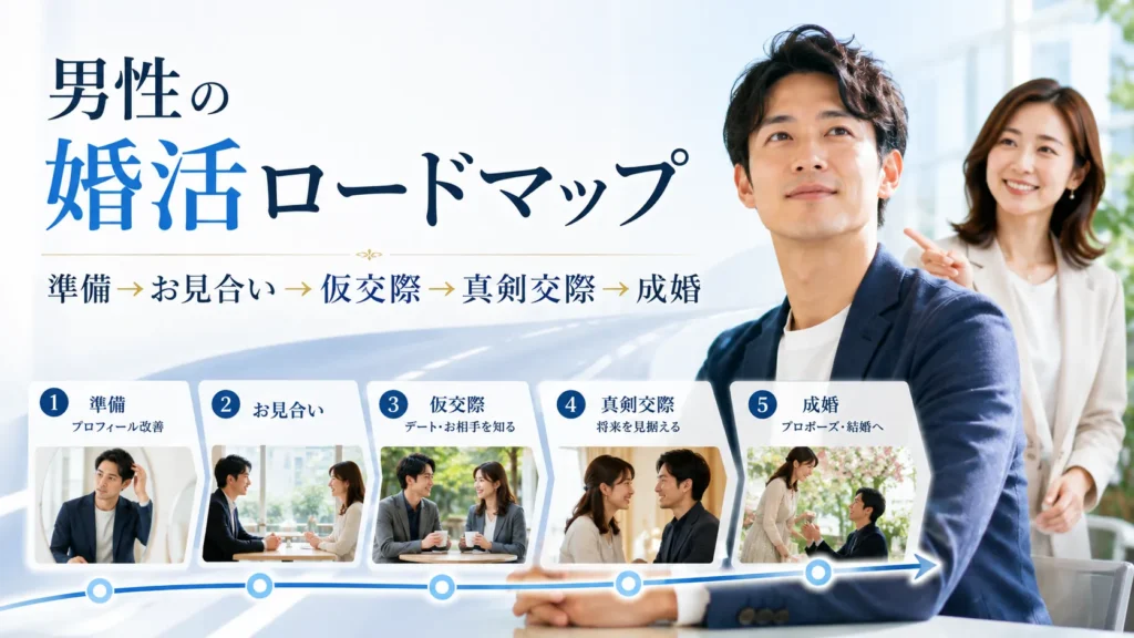 男性の婚活ロードマップ｜何から始める？準備・お見合い・仮交際・成婚まで