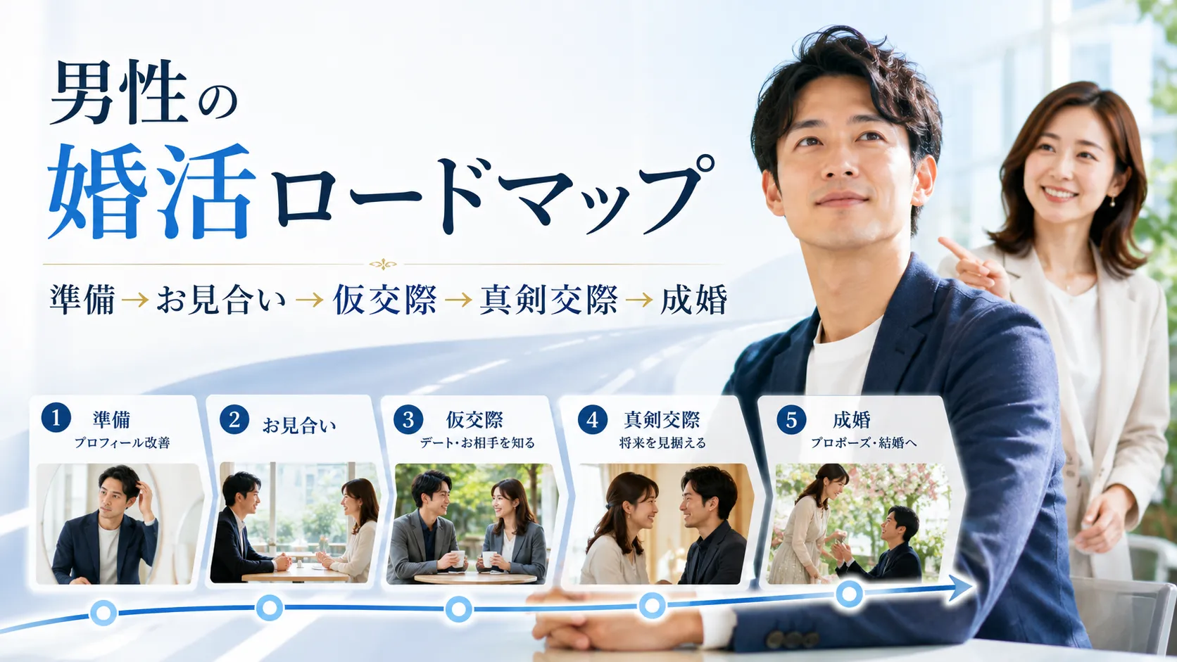 男性の婚活ロードマップ｜何から始める？準備・お見合い・仮交際・成婚まで