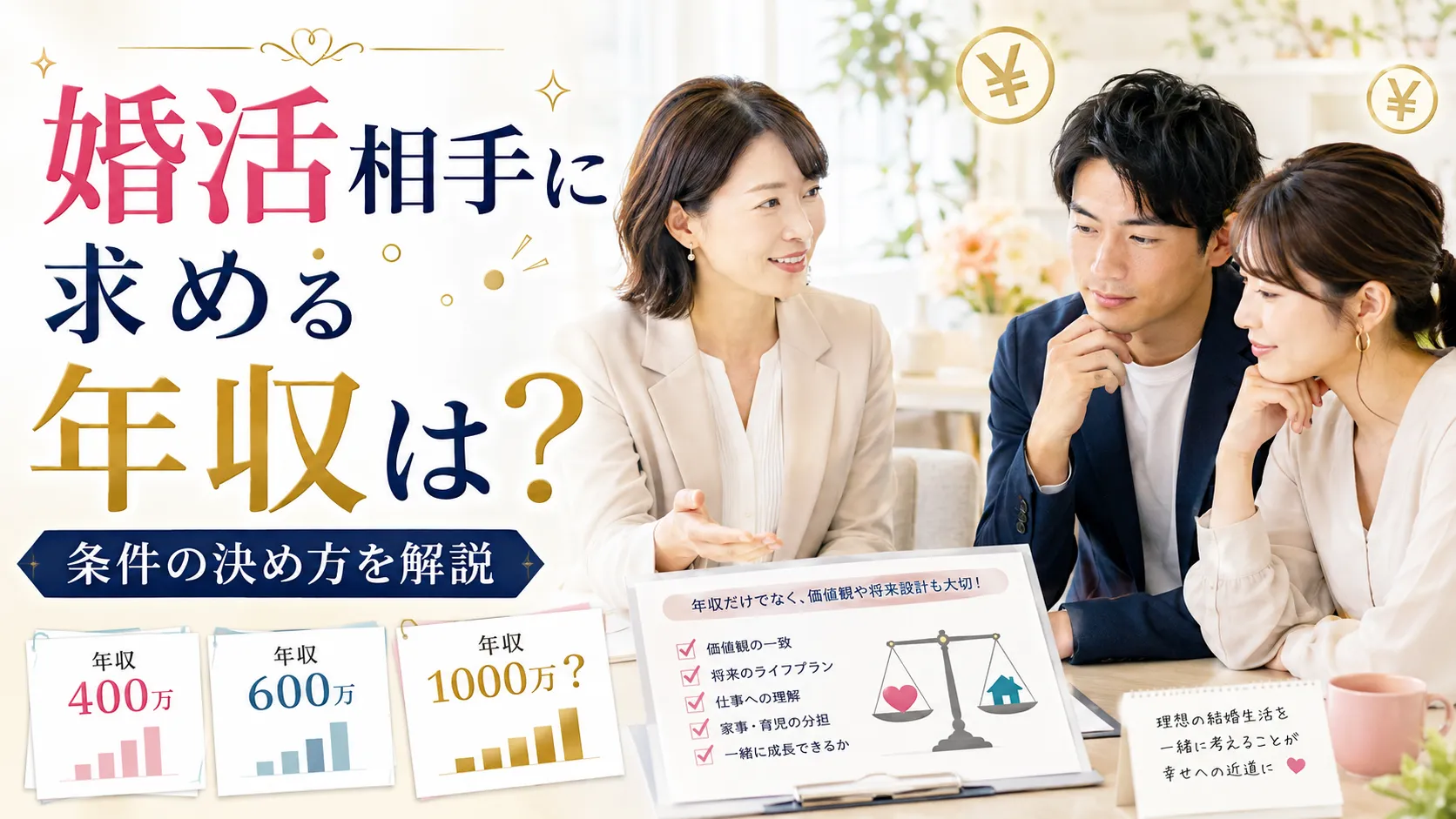 婚活相手に求める年収はいくら？IBJ会員データと条件の決め方