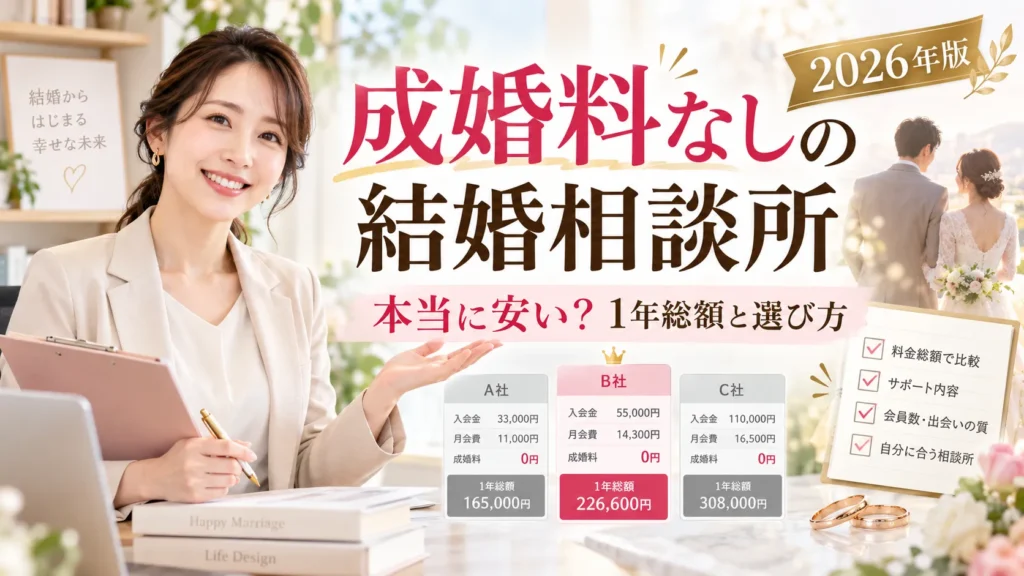 成婚料なしの結婚相談所を比較｜本当に安い？1年総額と選び方