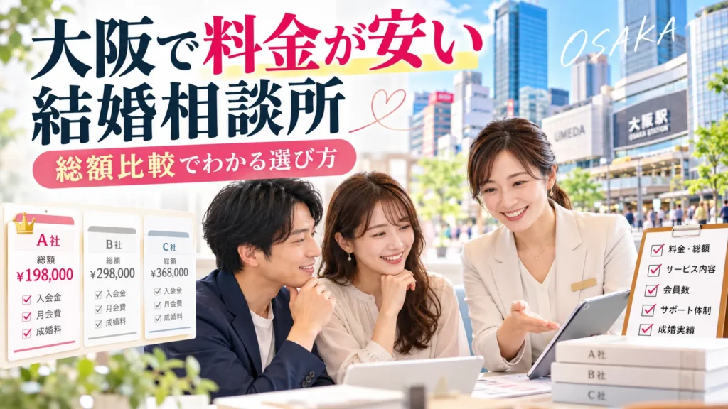 大阪で料金が安い結婚相談所を比較｜6か月・1年総額と選び方