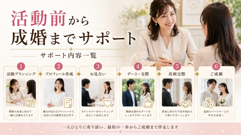 結婚相談所のサポート内容一覧｜活動前から成婚まで